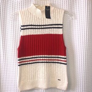 NWT ABERCROMBIE & FITCH Women’s Sleeveless Sweater Mock Neck White w/Stripes S